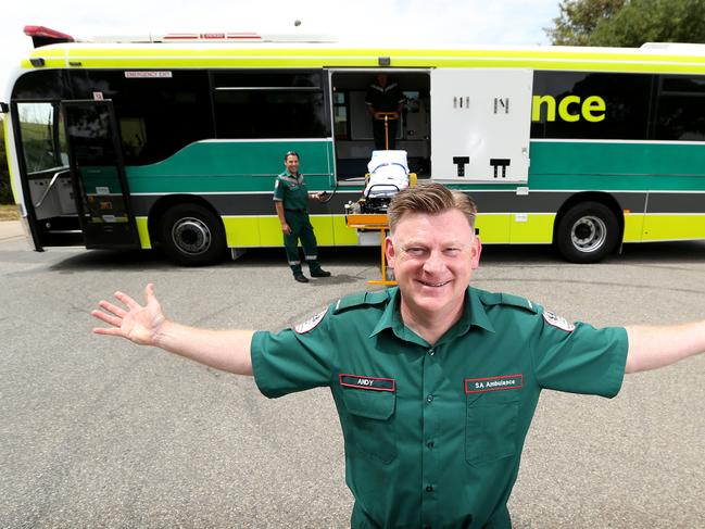 24.1.2016.Multi-patient ÔAmbusÕ to hit the road.AustraliaÕs first ambulance bus, which can be used to treat 12 patients at a time, has been launched in Adelaide today. Andy Long , Director of operations S.A. ambulance.  pic tait schmaal.