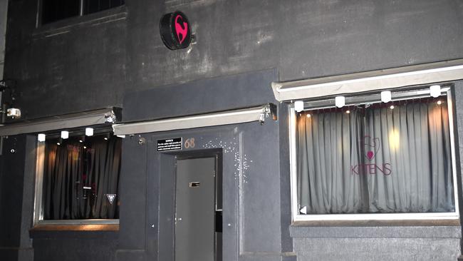 A man is in hospital after being shot in the face during a drive by shooting outside Kittens nightclub in Cecil street, South Melbourne. Picture: Nicole Garmston