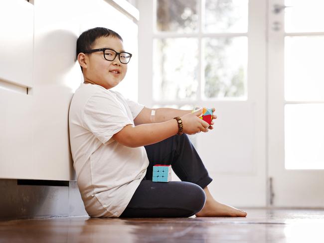 Eight-year-old Issac Lee after brain surgery to remove a tumour. Picture: Sam Ruttyn