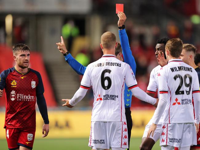 Tass Mourdoukoutas was marched from the field in the first half. (Photo by Daniel Kalisz/Getty Images)