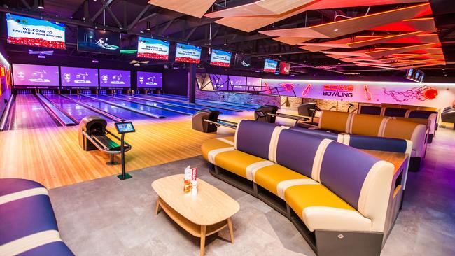 There are a dozen, plushly-furnished bowling alleys.