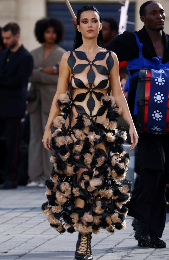 2024: Perry went without underwear with this place cutout dress at the Vogue World: Paris catwalk in Paris. Picture: Getty Images