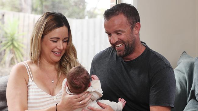 Kylie and Geoff Young, have a 4 week old baby boy named Bowie through IVF. Picture: Alan Barber