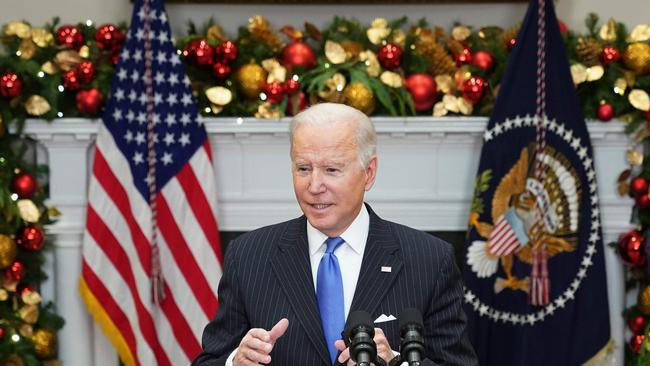 US President Joe Biden speaks on the Covid-19 omicron variant. Picture: AFP