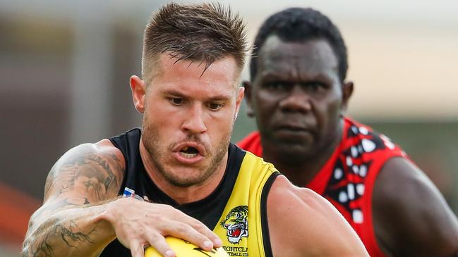 Defender Nathan Brown is in line to return to the Nightcliff starting 22 in Saturday night’s NTFL major semi-final. Picture: Glenn Campbell