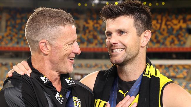 The formerly frosty relationship between Damien Hardwick and Trent Cotchin seems to be thawing. Picture: Michael Klein