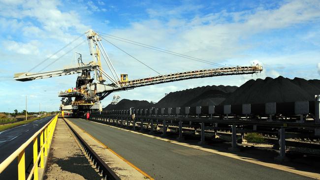 A coal spreader distributes coal at Dalrymple Bay Coal Terminal Pty facilities at Mackay in Queensland. Picture: Eric Taylor