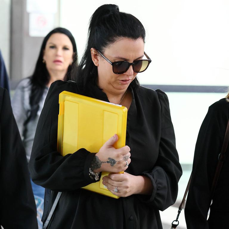 Triple-0 operator Emma Donald leaving the Brisbane Magistrates Court after giving evidence at the inquest into the Wieambilla massacre. Picture: Tertius Pickard