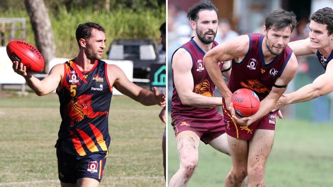 Noosa Tigers QAFL player Isaac McCrimmon and Palm Beach Currumbin star Callum McBurnie in action. Pictures: Craig Slaney Sports Photography and Richard Gosling.