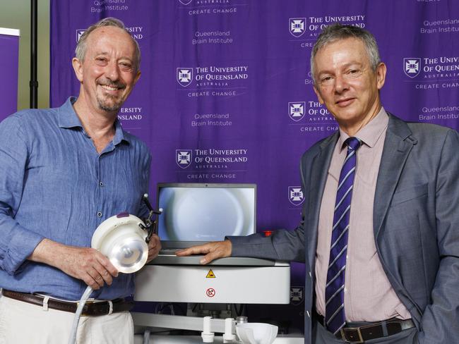 Ultrasound trial manager Professor Peter Nestor (left) with Professor Jurgen Gotz. Picture: Supplied