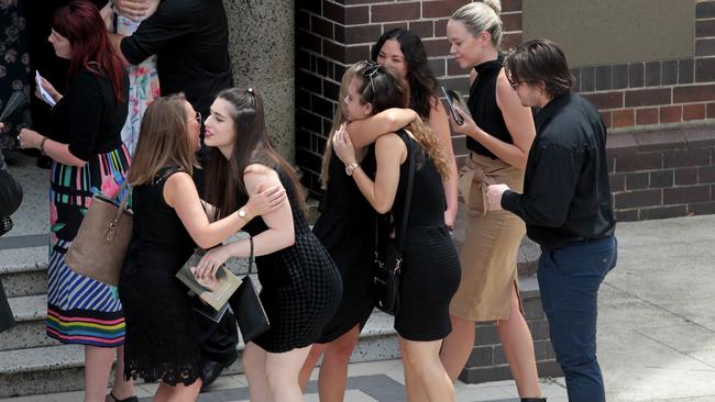 Family and friends arrive at the funeral for Jessica Falkholt. Picture: AAP Image/Ben Rushton