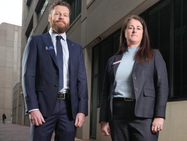 Detective Super Intendent, Melinda Adam, and Sergeant Chris Bell, are AFP officers in the Criminal Assets Confiscation Team in Adelaide. 5 July 2024. Picture : Dean Martin