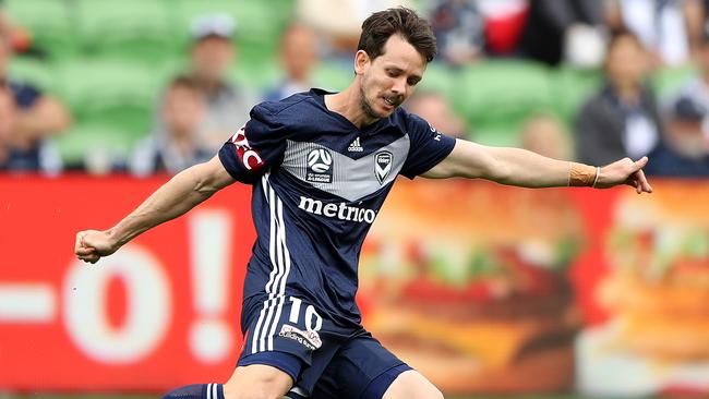 Melbourne Victory’s Robbie Kruse plays a pass. Picture: Getty Images