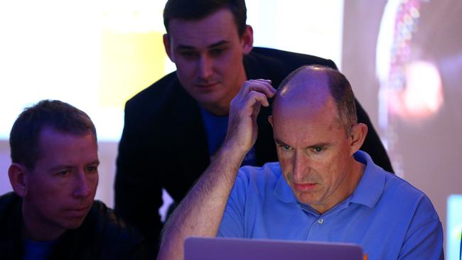 Member for Fadden Stuart Robert watches as counting begins at his election after-party at Labrador AFL Club on the Gold Coast. Pics Adam Head