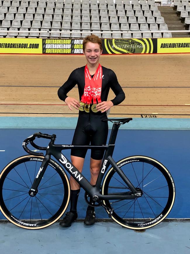 Norwood Cycling Club rising star Wil Holmes after winning the under-17 boys scratch race at the SA/NT Junior Track Cycling Championships. Picture: Supplied