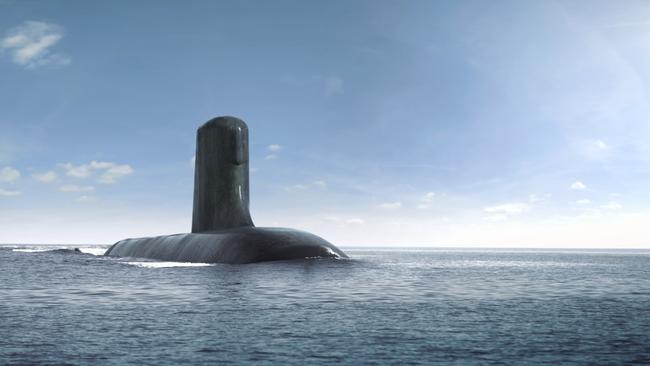 An artist’s impression of the of the Attack Class submarine, 12 of which will be built by Naval Group in Adelaide over the next 30 years.