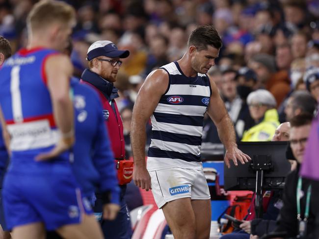 A Tom Hawkins mistake left the door open for the Dogs. Picture: Getty Images