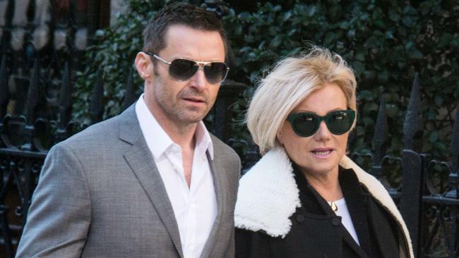 NEW YORK, NY - NOVEMBER 03: Actor Hugh Jackman and Deborah Furness arrive at the funeral of fashion designer Oscar De La Renta at St. Ignatius Of Loyola on November 3, 2014 in New York City. at St. Ignatius Of Loyola on November 3, 2014 in New York City. Dave Kotinsky/Getty Images/AFP == FOR NEWSPAPERS, INTERNET, TELCOS & TELEVISION USE ONLY ==