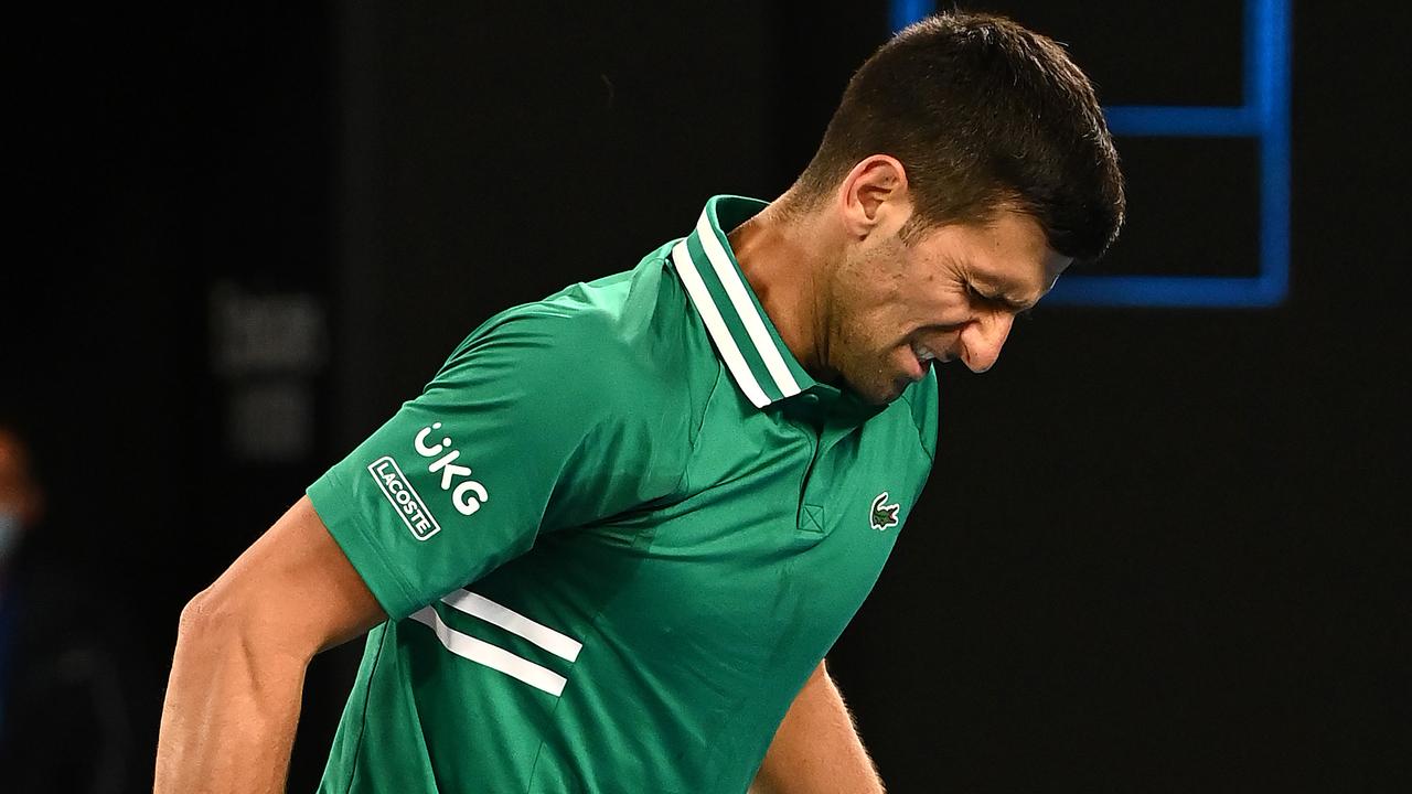 Novak Djokovic struggled with injury against Taylor Fritz. Picture: Quinn Rooney