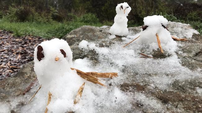 “Snowmen” at Mt Lofty in September. Picture: Peter Caldicott/7NewsAdelaide