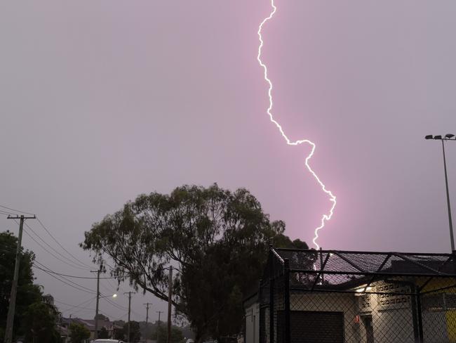 Lighting from Middleton Park in Yagoona. Storm has moved across Sydney this afternoon. Picture Toby Zerna.