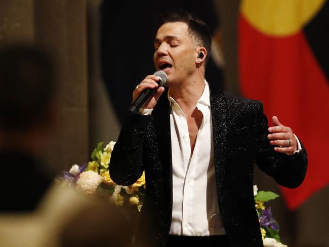 Anthony Callea performs during the service. Picture: Getty