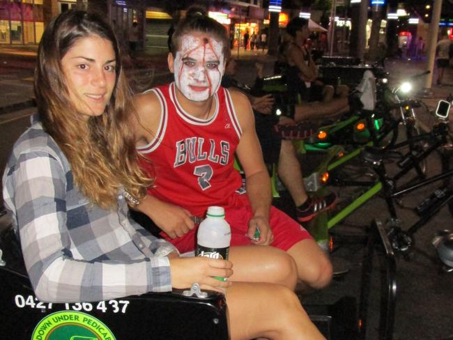 Pedicab taxi driver Renaud Poggi, with Berta Vallcorba on Orchid Avenue