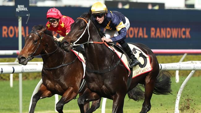 SYDNEY, AUSTRALIA - JULY 06: Zac Lloyd riding Brave One wins Race 1 Petaluma Handicap during Sydney Racing at Royal Randwick Racecourse on July 06, 2024 in Sydney, Australia. (Photo by Jeremy Ng/Getty Images)