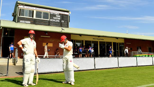 Premier: Daniel Sartori and Dylan Brasher wait to bat.