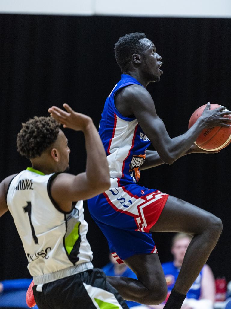 James Wol for Toowoomba Mountaineers against Rip City in Queensland State League Division 1 mens basketball semi-final at USQ's Clive Berghofer Recreation Center, Saturday, July 30, 2022. Picture: Kevin Farmer