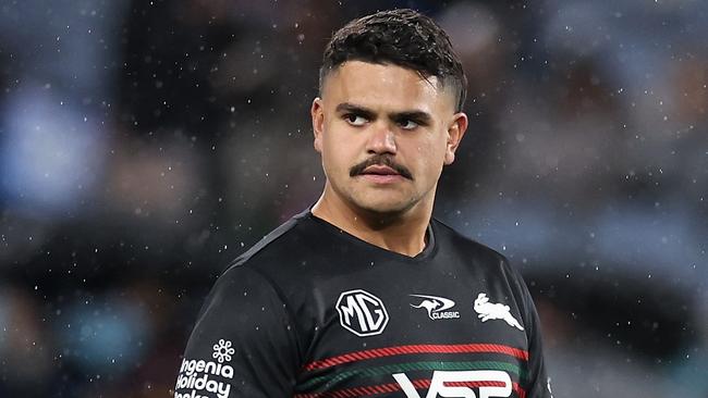 SYDNEY, AUSTRALIA - JUNE 14: Latrell Mitchell of the Rabbitohs warms up during the round 15 NRL match between South Sydney Rabbitohs and Brisbane Broncos at Accor Stadium, on June 14, 2024, in Sydney, Australia. (Photo by Cameron Spencer/Getty Images)