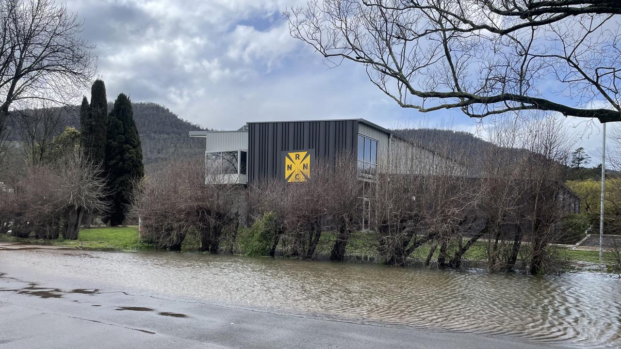 Flooding at the New Norfolk Rowing Club. Picture: Genevieve Holding