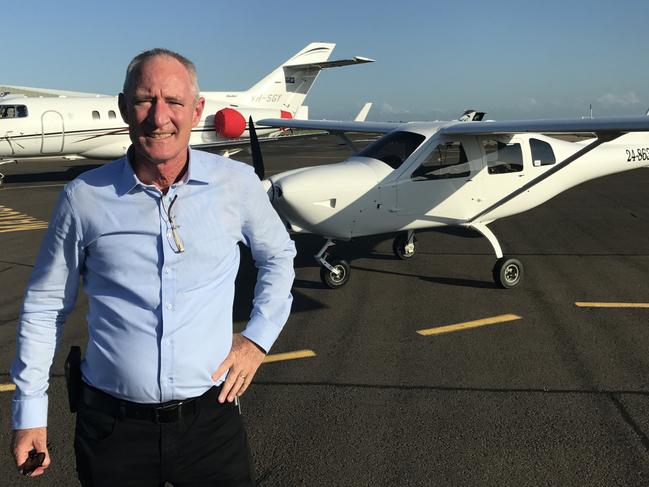 One Nation state leader Steve Dickson poses in front of the government jet in Bundaberg. Picture: Sarah Vogler