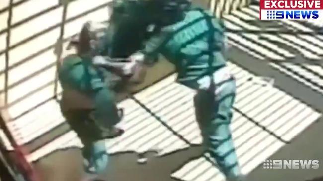 The brutal prison fight. Picture: Nine News