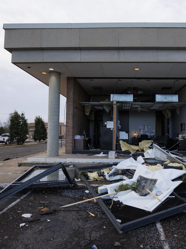 Damage to the Mayfield city hall and police department after a tornado swept through. Picture: AFP