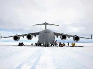 Unloading cargo from C-17A Globemaster III on Wilkins Runway. Picture: Glenn Jacobson