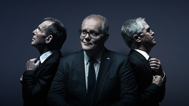 Tony Abbott, Scott Morrison and Malcolm Turnbull in a promotional image for the ABC show Nemesis. Picture: ABC