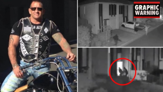 Dramatic footage from the moment bikie is shot