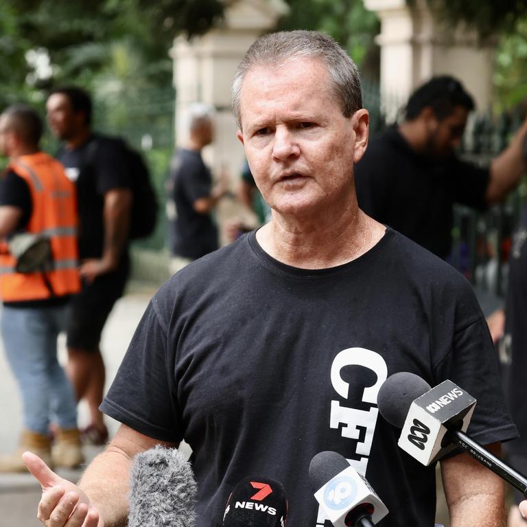 CFMEU Qld boss Michael Ravbar speaking outside Parliament House in Brisbane. Picture : Liam Kidston,