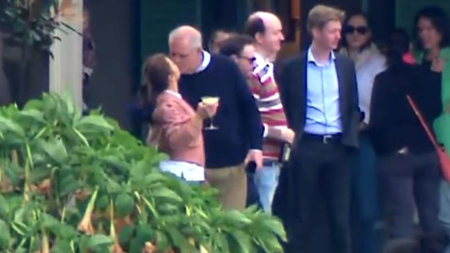 Scott and Jenny Morrison at Kirribilli House on Sunday. Picture: 9 News