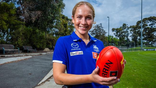 Lulu Pullar juggles working in a hospital with her AFLW dreams. Picture: Jake Nowakowski