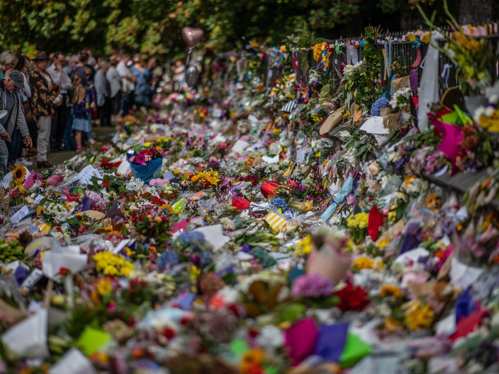 A sea of flowers at the Botanical Gardens honours the victims. Picture: Getty Images