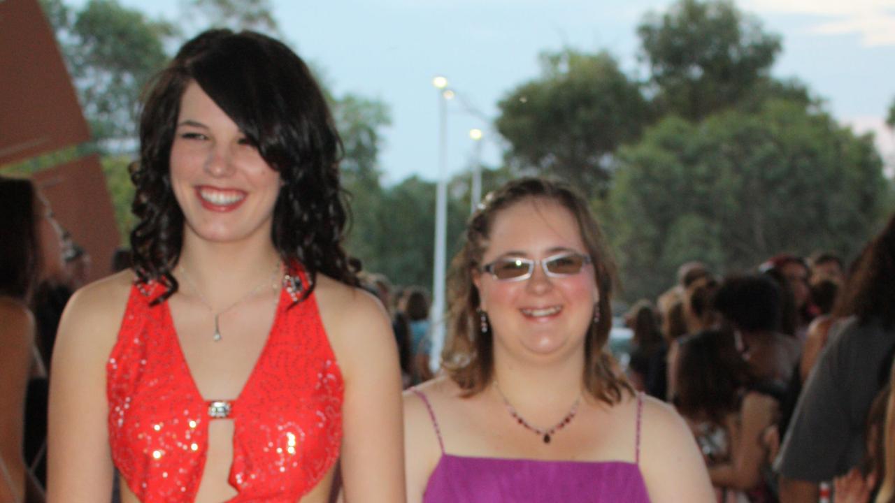 Zarah Butcher and Shannen Mattner arriving at the Centralian Senior College year 12 formal at the Alice Springs Convention Centre. Pictures: SUPPLIED