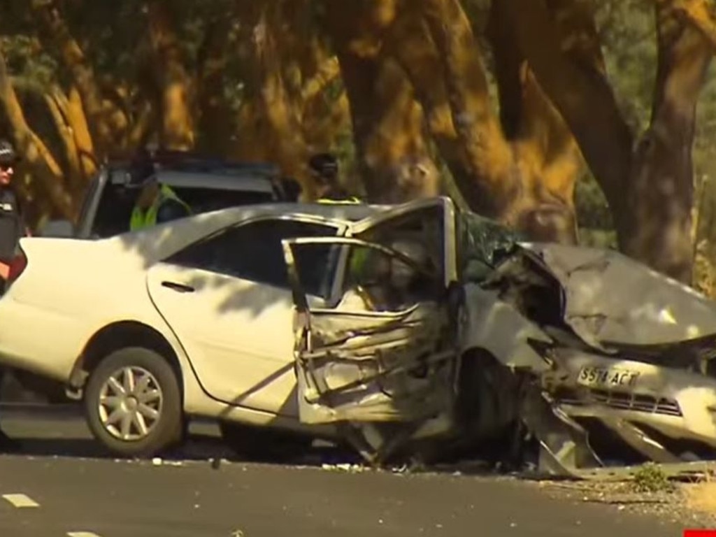 A 70-year-old woman from Swan Reach died after a car slammed into tree in the Barossa Valley on Saturday. Picture: 7NEWS