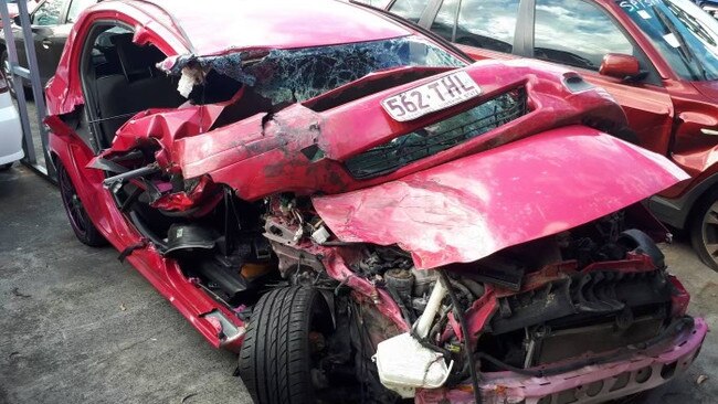 Leanne Tyrrell-Raddatz’s car after the crash.