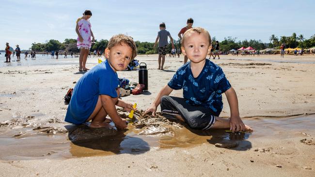 Henry Sheridan and Beau Sheridan at the Darwin Beer Can Regatta at Mindil Beach, 2025. Picture: Pema Tamang Pakhrin