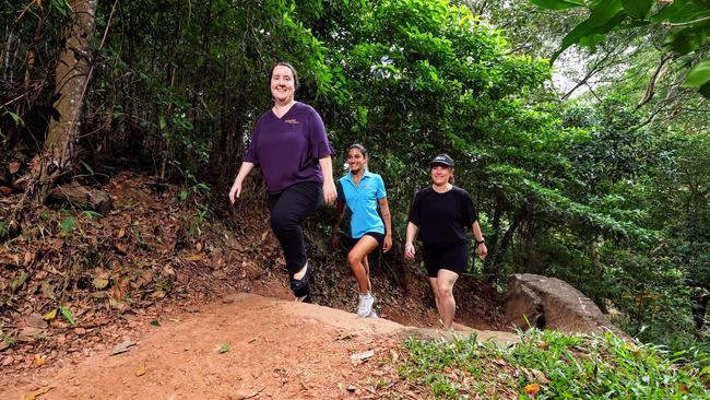 The Far North Queensland Hospital Foundation will host the Arrow Experience charity walk this Sunday, with participants hiking the Green, Blue, Red and Yellow Arrow trails consecutively in Mt Whitfield Conservation Park. The Hospital Foundation's Sharni Whitaker, Tilly Wickramasekera and Stacey Young will all participate in the walk, which will raise money for a $4 million da Vinci surgical robot for the Cairns Hospital. Picture: Brendan Radke