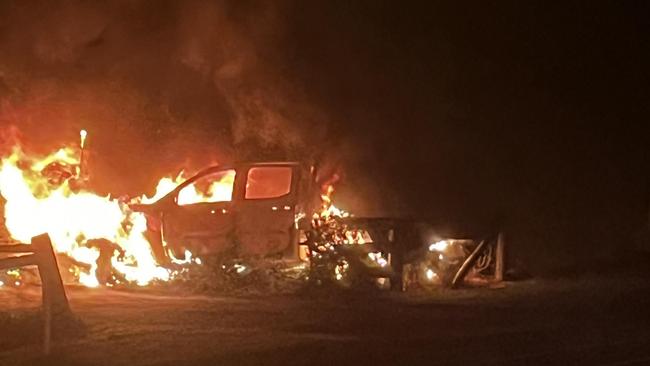 Kyle Maney's $70,000 Ford Next Gen Ranger was left a, burnt-out wreck after it was stolen from a construction worksite, just 250m away from the Mount Gambier Police Station. Picture: Supplied.