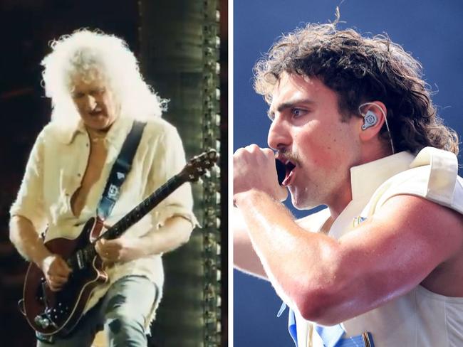 Toward the end of his debut Coachella set, out walked Brian May, the renowned guitarist of Queen.