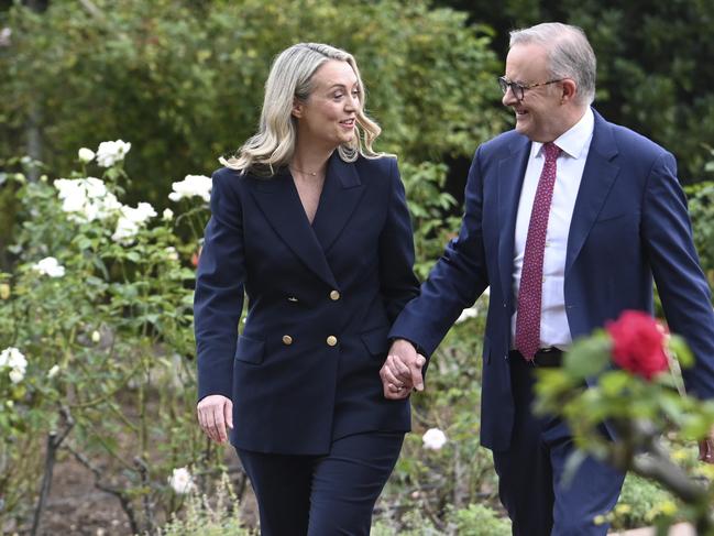 CANBERRA, AUSTRALIA, NewsWire Photos. FEBRUARY 15, 2024: Prime Minister Anthony Albanese an fiancÃÂ© Jodie Haydon at the lodge in Canberra. Picture: NCA NewsWire / Martin Ollman